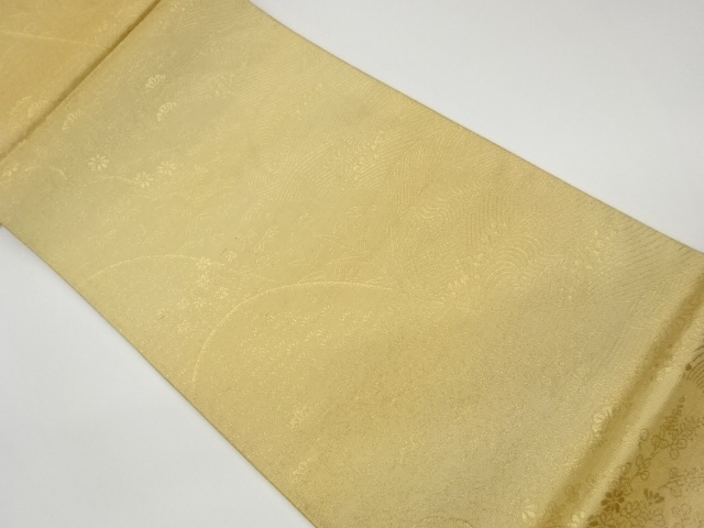 リサイクル　作家物　波に松竹梅・花々模様織出し全通袋帯